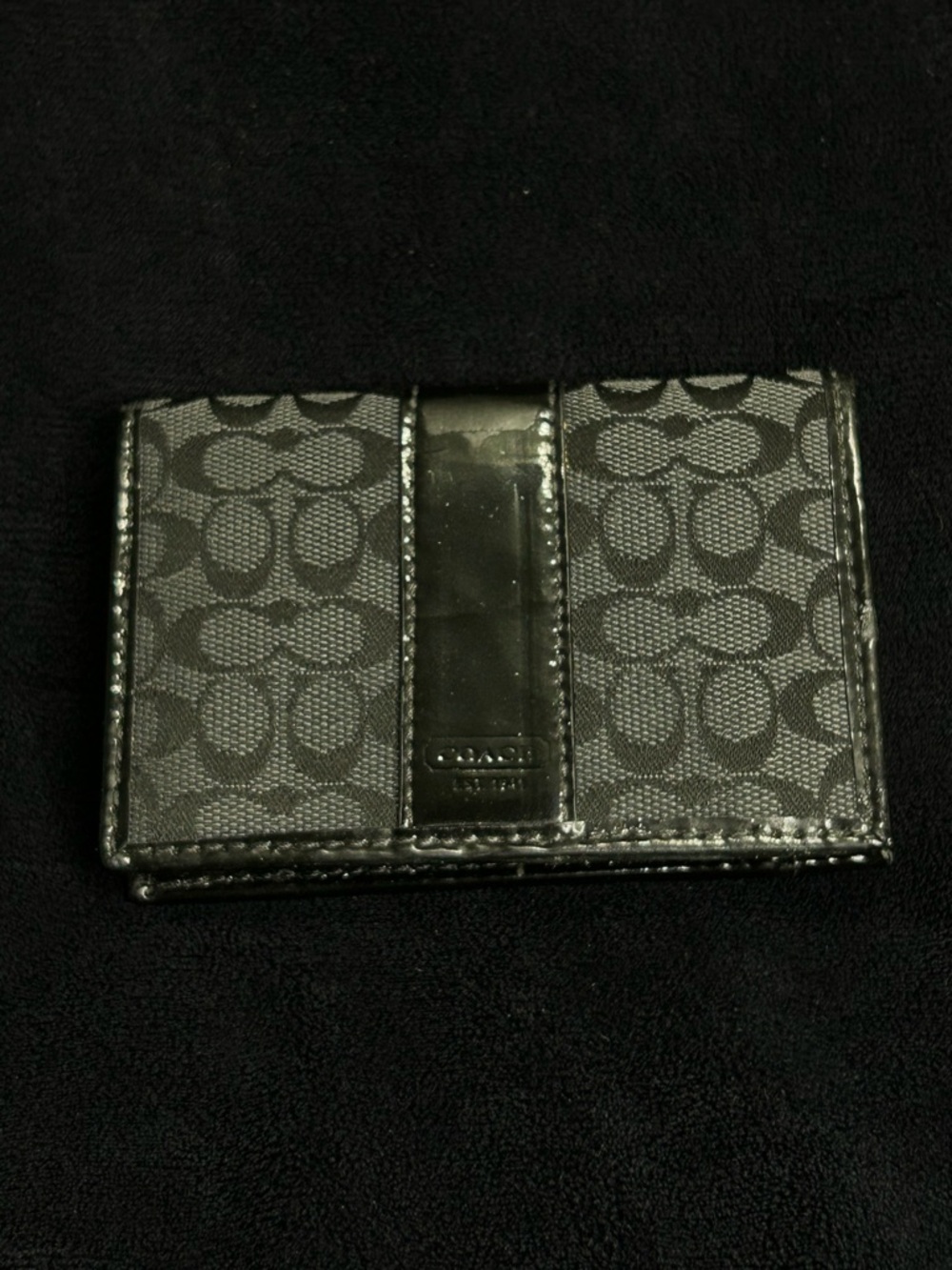 Coach Black Patent Leather and Signature Canvas ID Card Case